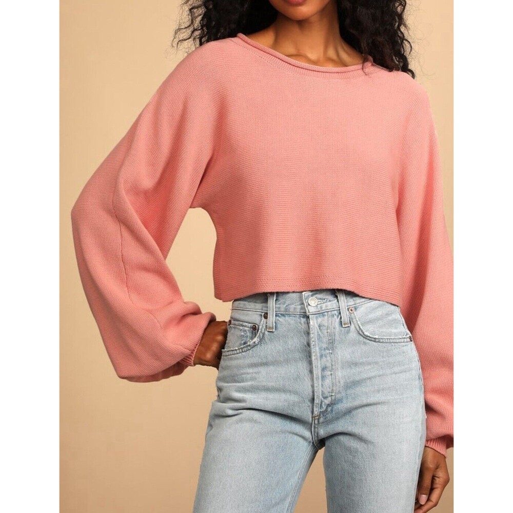 Lulus Blush Pink Balloon Sleeve Cropped‎ Sweater Cable Knit Size XL